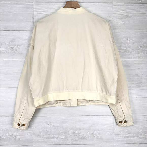 Sundance Cropped Utility Jacket Size 8 Cream Buttons Pockets Long Sleeve - Picture 6 of 14
